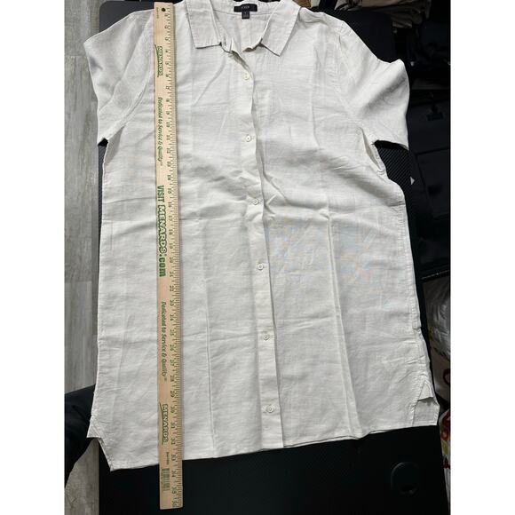 J Crew Linen Blend Beach Shirt in Natural Linen Sz Large Oversized Flowy Capsule - Picture 5 of 12